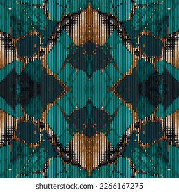 Halftone stripes textured seamless pattern. Half tone grunge colorful vector background. Modern moire ornaments. Endless grunge texture. Half tone mosaic repeat backdrop. Endless ornamental texture.