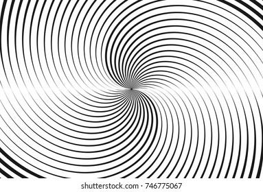  Halftone stripes twisted background. Geometric black and white pattern. Vector abstract background.