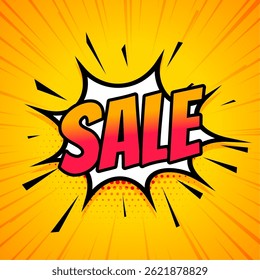 halftone style comic sale background in yellow and white color vector