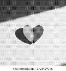 Forma de corazón de estilo semitono con un efecto de doblez de papel, que simboliza el amor romántico, las tarjetas de felicitación y los temas creativos de pasatiempos artesanales. Perfecto para tutoriales de bricolaje, marca de regalo hecha a mano y promociones de San Valentín.