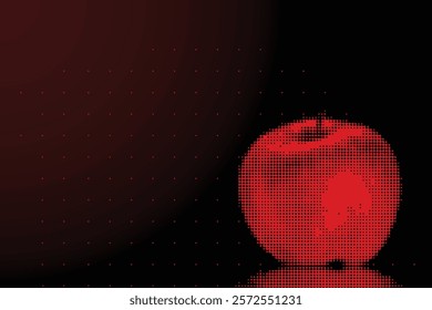 Halftone Style Red Apple Illustration on Dark Background with Dot Pattern Effect  