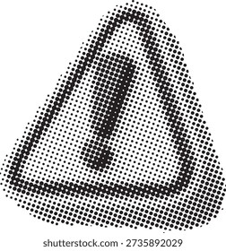 Halftone style warning sign icon featuring a large exclamation mark inside.