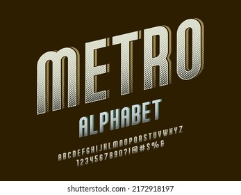halftone styled alphabet design with uppercase, numbers and symbols