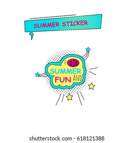 Halftone summer sticker, badge with text, label. Pop art object on a white background. Vector illustration.