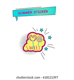 Halftone summer sticker, badge with text, label. Pop art object on a white background. Vector illustration.