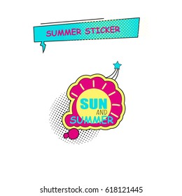 Halftone summer sticker, badge with text, label. Pop art object on a white background. Vector illustration.