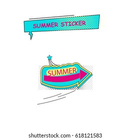 Halftone summer sticker, badge with text, label. Pop art object on a white background. Vector illustration.