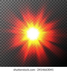 Halftone Sun Light Shining on Dark Background, PNG Ready, Vector Illustration