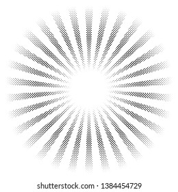 Halftone sunbeams vector graphic element isolated on white background 
