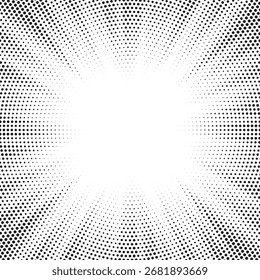 Halftone sunburst background. Vector dots illustration.