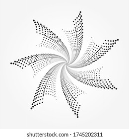 Halftone swirl floral background. Vector dots texture. Abstract halftone design element for multipurpose use.