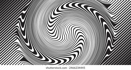 Halftone swirl gradient pattern vector. Circular pattern stripes in black white. Isolated object on white background.