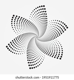 Halftone swirl pattern background. Vector dots texture retro background. Abstract halftone vector design element. Abstract monochrome backdrop. Vector art. Halftone logo design.