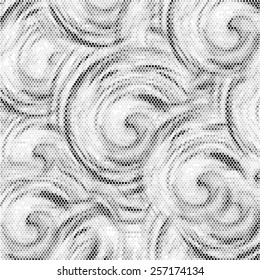 Halftone swirl spotted line illustration. Grunge round vector wave background texture 