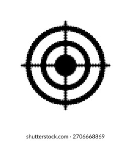 Halftone target icon with concentric circles and crosshair lines. Symbol of focus, precision, goal setting, strategy, and direction in a clean monochrome style.
