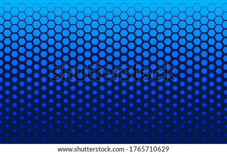 Halftone technology banner with hexagons, futuristic blue gradient background, digital element, hexagon pattern