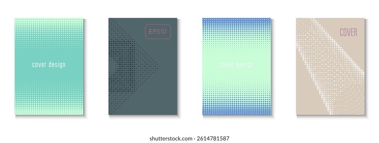 Halftone Template Set. Color Art With Memphis Elements. Young Brand In Minimalistic Frame. Graphic Flyer. Minimalist Line Background. Geometric Dot Cover. Trendy Halftone Template
