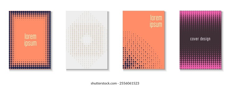 Halftone Template Set. Modern Tech With Simple Shapes. Minimalistic Brochure In 2d Frame. Business Flyer. Minimalist Music Poster. Geometric Line Background. Trendy Halftone Template