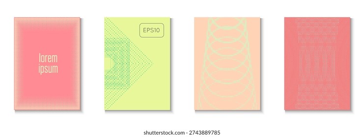 Halftone Template Set. Modern Tech With Simple Shapes. Dynamic Frame For Annual Invitation. Dot Flyer. Minimalist Music Poster. Geometric Party Cover. Trendy Halftone Template