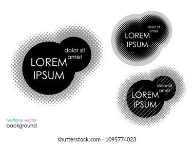 Halftone text and logo background, colorful circles, vector design element