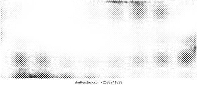 Halftone texture with black dots varying in size, creating a gradient effect from dense black in corners to sparse white in the center. 