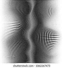 Halftone texture. Black dots warp effect. Halftone black and white vector illustration