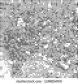 Halftone texture is black and white. Abstract monochrome background. Chaotic pattern for printing on business cards, label, posters, packaging and other design