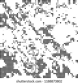Halftone texture is black and white. Abstract monochrome background. Chaotic pattern for printing on business cards, label, posters, packaging and other design