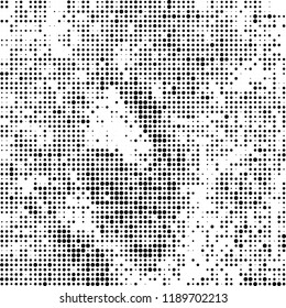 Halftone texture is black and white. Abstract monochrome background. Chaotic pattern for printing on business cards, label, posters, packaging and other design