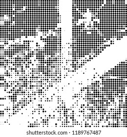 Halftone texture is black and white. Abstract monochrome background. Chaotic pattern for printing on business cards, label, posters, packaging and other design