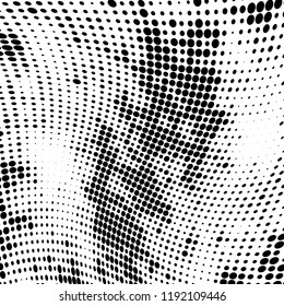 Halftone texture is black and white. Abstract monochrome background of dots. Vector pattern chaotic