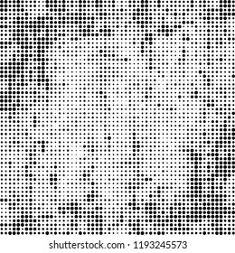 Halftone texture is black and white. Abstract monochrome background of dots. Vector pattern chaotic
