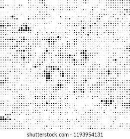 Halftone texture is black and white. Abstract monochrome background of dots. Vector pattern chaotic
