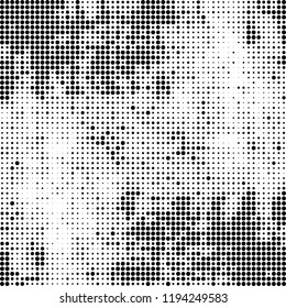 Halftone texture is black and white. Abstract monochrome background of dots. Vector pattern chaotic