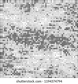 Halftone texture is black and white. Abstract monochrome background of dots. Vector pattern chaotic