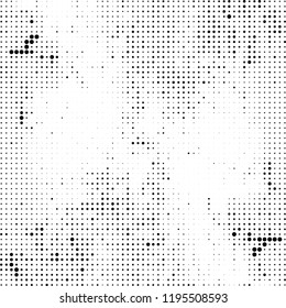 Halftone texture is black and white. Abstract monochrome background of dots. Vector pattern chaotic