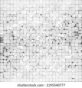 Halftone texture is black and white. Abstract monochrome background of dots. Vector pattern chaotic
