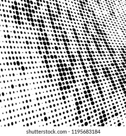 Halftone texture is black and white. Abstract monochrome background of dots. Vector pattern chaotic