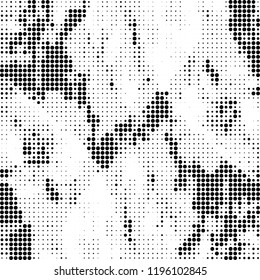 Halftone texture is black and white. Abstract monochrome background of dots. Vector pattern chaotic