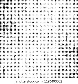 Halftone texture is black and white. Abstract monochrome background of dots. Vector pattern chaotic