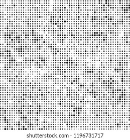 Halftone texture is black and white. Abstract monochrome background of dots. Vector pattern chaotic