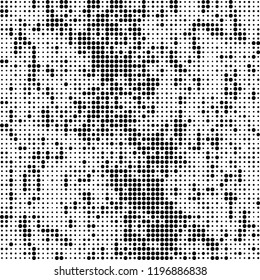Halftone texture is black and white. Abstract monochrome background of dots. Vector pattern chaotic