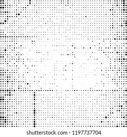 Halftone texture is black and white. Abstract monochrome background of dots. Vector pattern chaotic