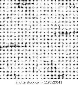 Halftone texture is black and white. Abstract monochrome background of dots. Vector pattern chaotic