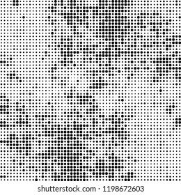 Halftone texture is black and white. Abstract monochrome background of dots. Vector pattern chaotic