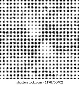 Halftone texture is black and white. Abstract monochrome background of dots. Vector pattern chaotic