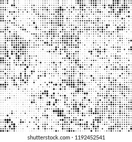 Halftone texture is black and white. The background is abstract of dots. Chaotic monochrome vector pattern