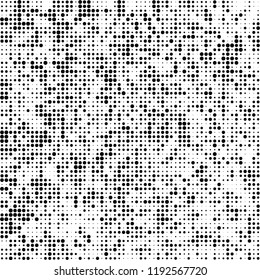 Halftone texture is black and white. The background is abstract of dots. Chaotic monochrome vector pattern