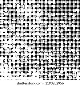 Halftone texture is black and white. The background is abstract of dots. Chaotic monochrome vector pattern