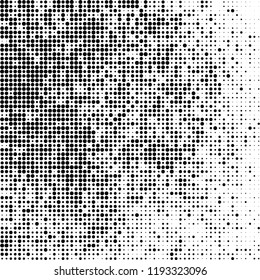Halftone texture is black and white. The background is abstract of dots. Chaotic monochrome vector pattern
